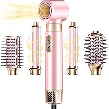 5 in 1 Blow Dryer Brush Set, Upgrade Hair Dryer &amp; Blow Dryer Brush &amp; Air Curling Wrap &amp; Paddle Brush, Detachable Hot Air Brush Styling Tools, High Speed Travel Hair Volumizer Straightener Curler Pink