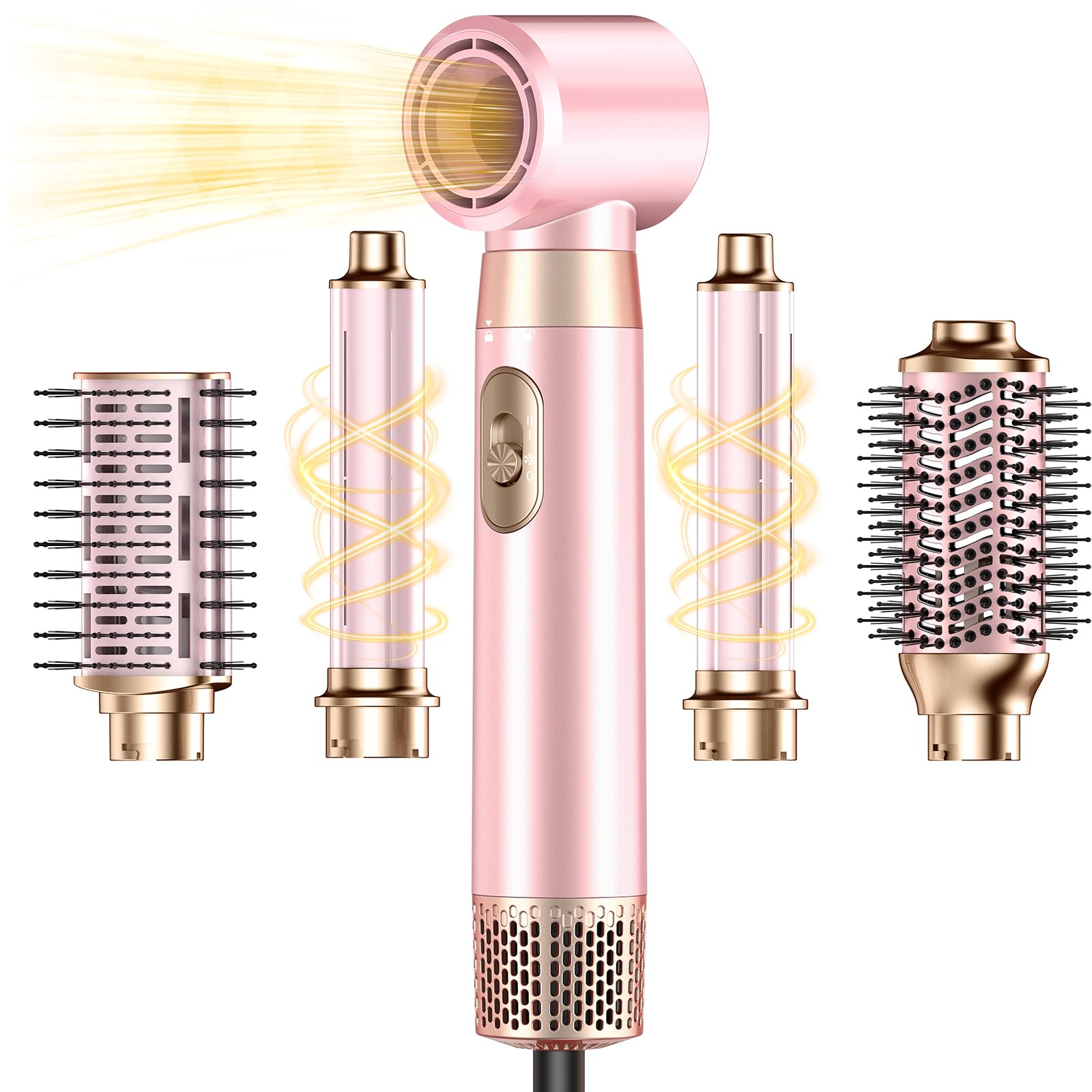 Photo 1 of 5 in 1 Blow Dryer Brush Set, Upgrade Hair Dryer & Blow Dryer Brush & Air Curling Wrap & Paddle Brush, Detachable Hot Air Brush Styling Tools, High Speed Travel Hair Volumizer Straightener Curler Pink