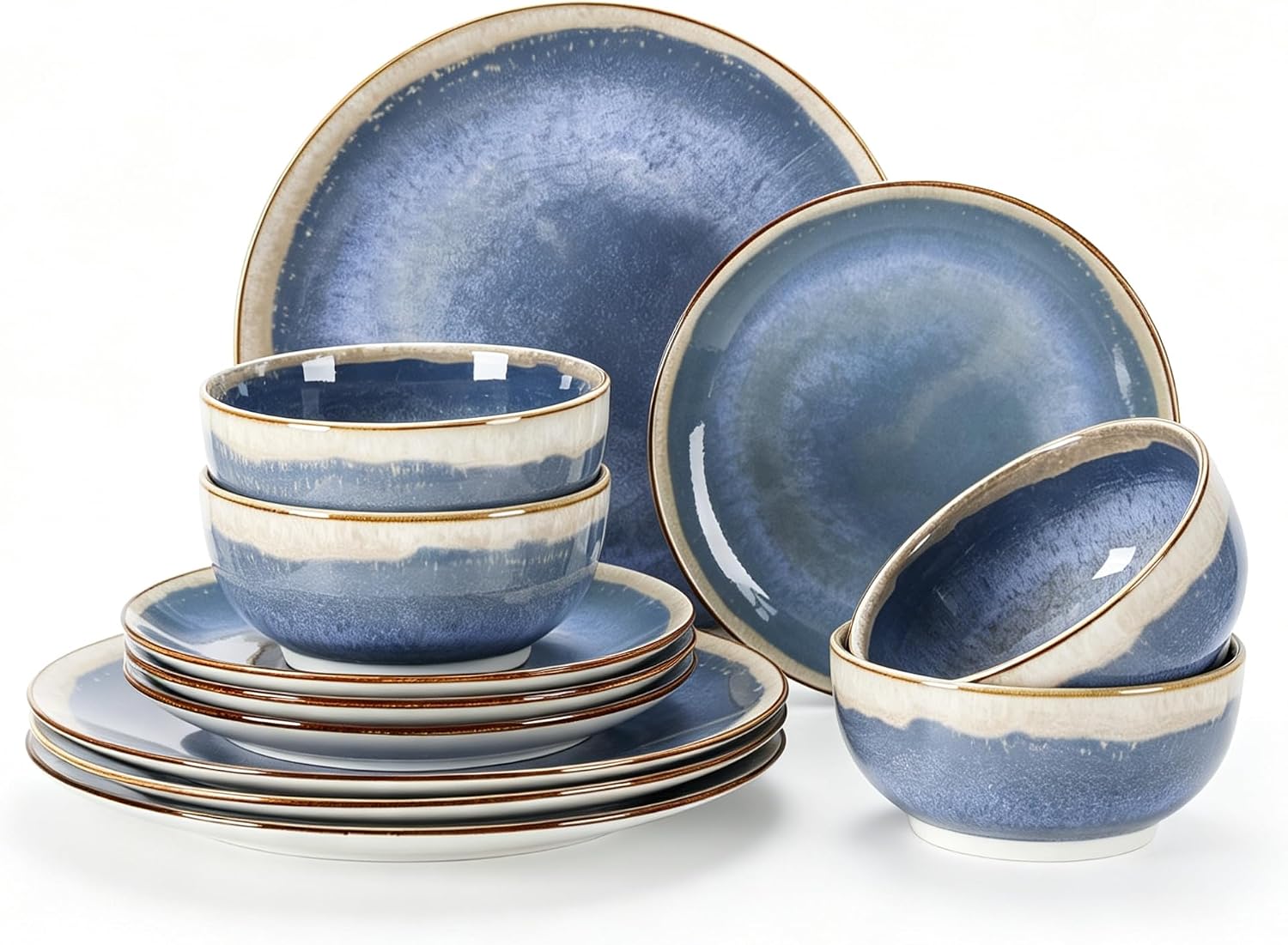 Sweejar 12 Pieces Ceramic Dinnerware Sets for 4, Periwinkle Purple