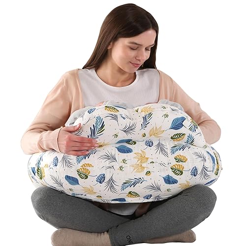 BATTOP Almohada de lactancia para lactancia materna más apoyo para mamá, almohada de alimentación con funda extraíble y correa de cintura ajustable,