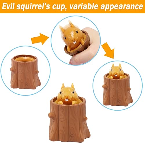 Miniatura 3 de EVERMARKET Squeeze Squirrel, Descompresión Evil Squirrel Cup Sensory Fidget Toy Funny Rubber Squish Stress Relief, Regalos extraños para amigos
