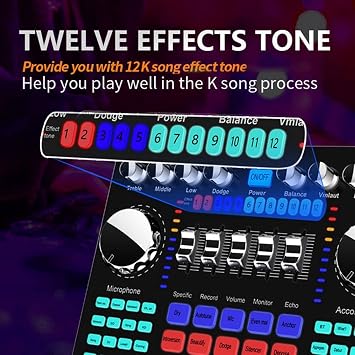 Professional Audio Mixer, K1 Live Sound Card Portable Bluetooth Sound Card Adjustable Volume Audio for Occupation Music Recording Karaoke Songs