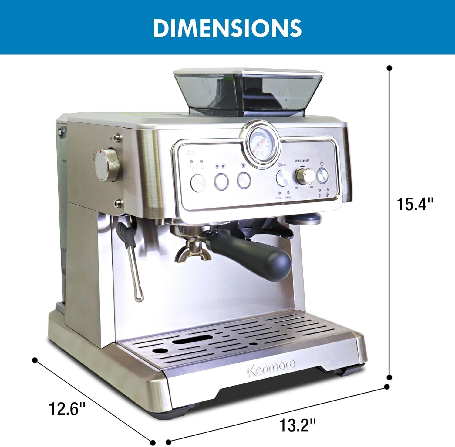 Kenmore Espresso Machine – Automatic Coffee Maker with Manual Tamper, Auto Cleaning, Milk Steamer & Frother, Bean Grinder, Brew Professional Barista Style Cappuccino, Café Latte - Image 7