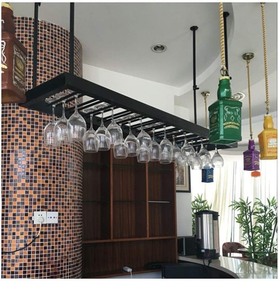 Creative Wine Cabinet Decoration Hanger Cup Rack,European Style Hanging Wine Glass Rack, Upside Down Wine Rack, bar bar Goblet Rack (Color : Brown, Size : 120 35cm)