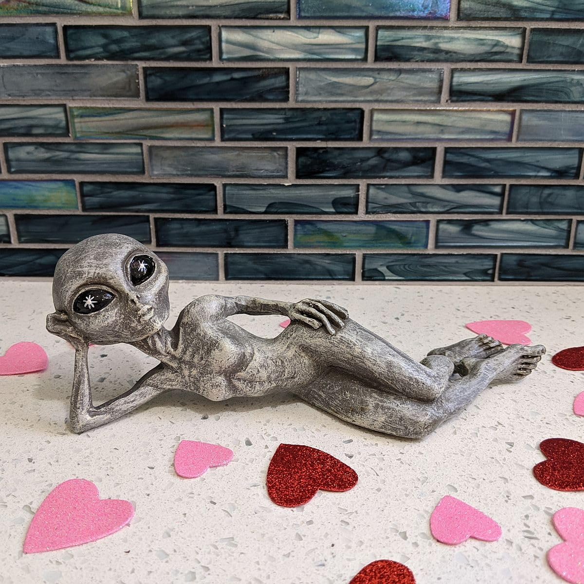 John Bernard & Company Sexy Alien Invasion 10” Lying UFO Extraterrestrial Garden Alien Statue and Figurine Summer - Alien Gray
