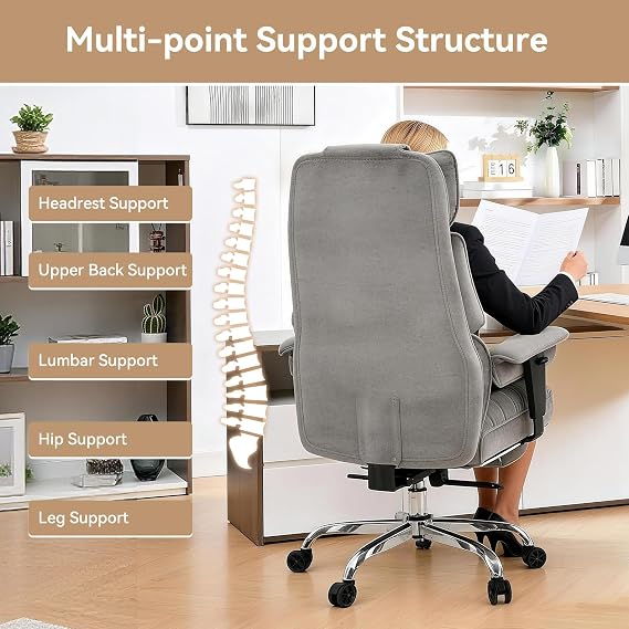 Efomao Fabric Executive Office Chair 400lbs, Big and Tall Desk Chair,Grey