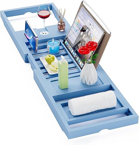 Vista 12 de Bandeja de bañera de alta calidad, bandeja de baño expandible, regalos únicos de inauguración de la casa, nuevo hogar, regalos de aniversario y boda