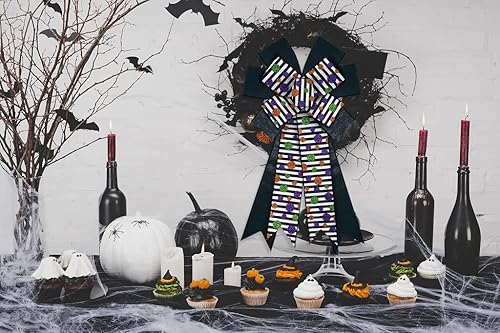 Miniatura 8 de Lazos grandes de Halloween para coronas, lazos de corona de Halloween, lazos de calabaza de telaraña, lazos de fondo morado para puerta delantera,