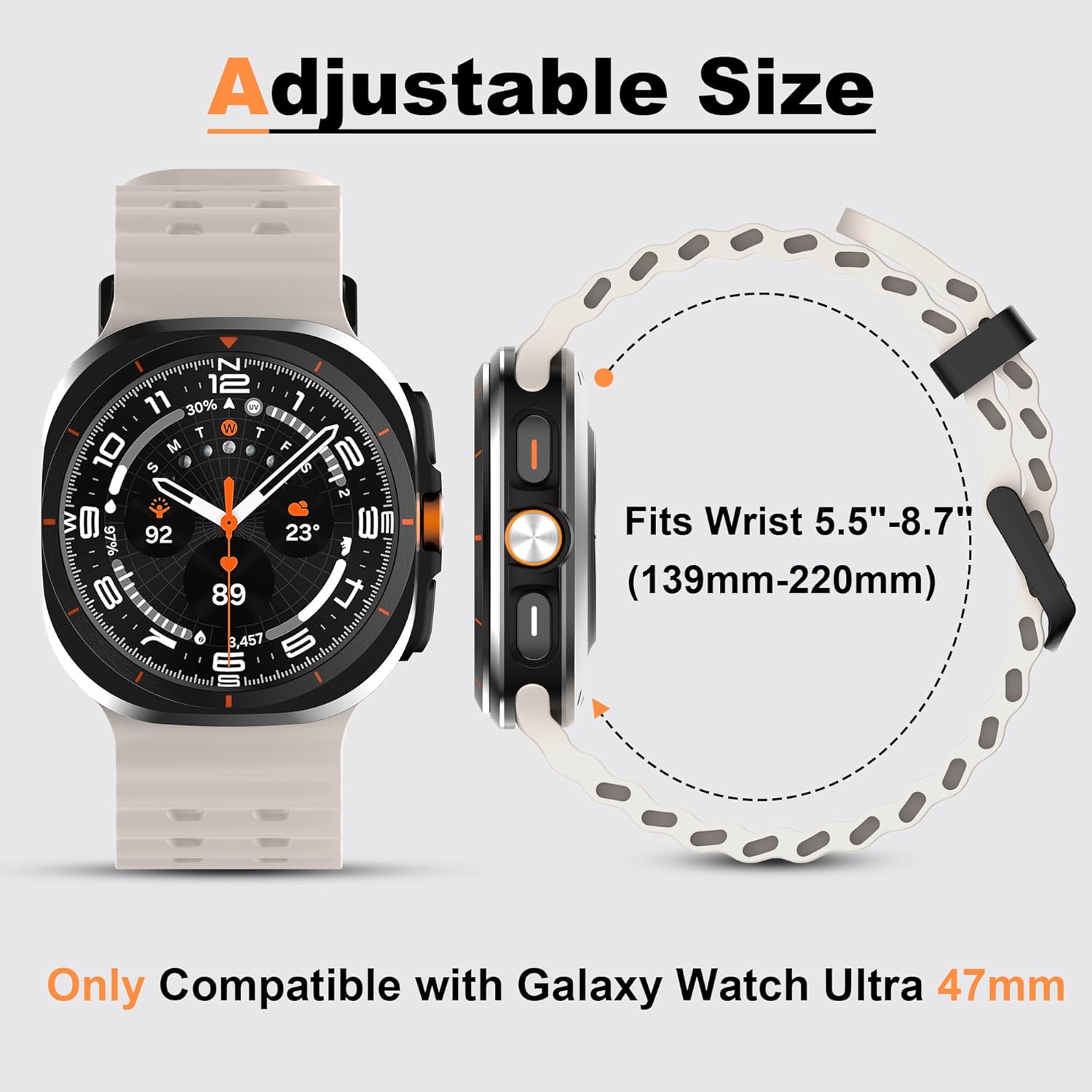 Mobad No-Gap Rugged Silicone Band for Samsung Galaxy Watch Ultra 47mm, Breathable Tactical Sport Strap for Men Women, Durable Waterproof Replacement for Hiking, Training & Outdoor - Image 3