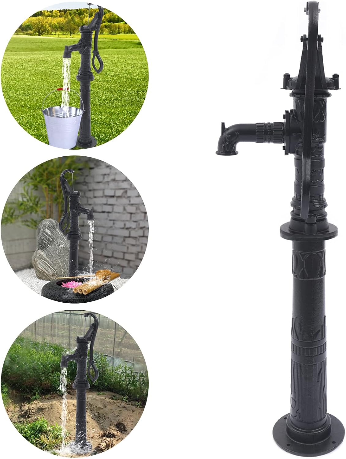 Cast Iron Hand Pump with Base - 6m Suction Range, Ergonomic Design, Suitable for Gardens and Parks (Hand pump+Raised base)