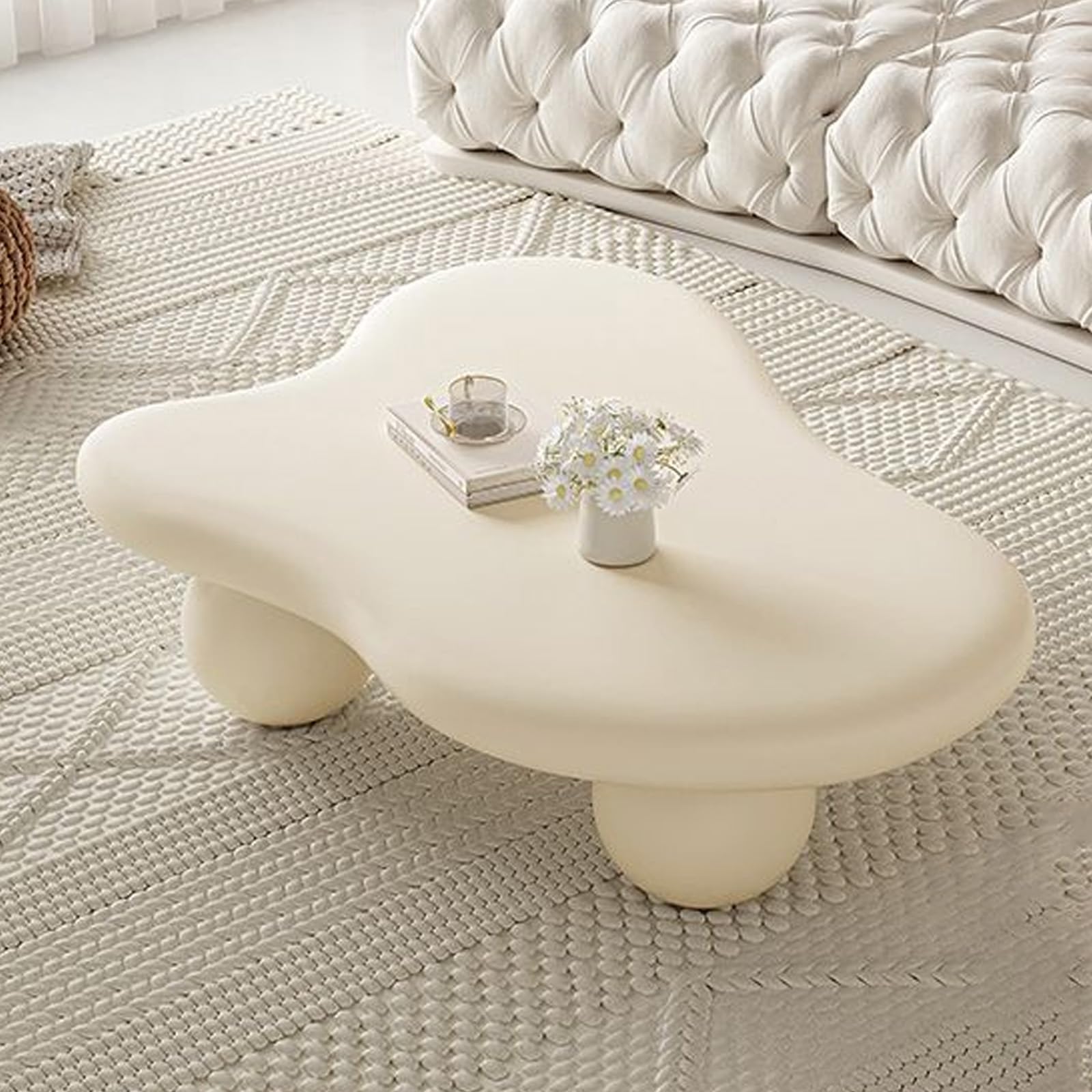 Table basse en nuage en bois massif avec base sphérique pour salon
