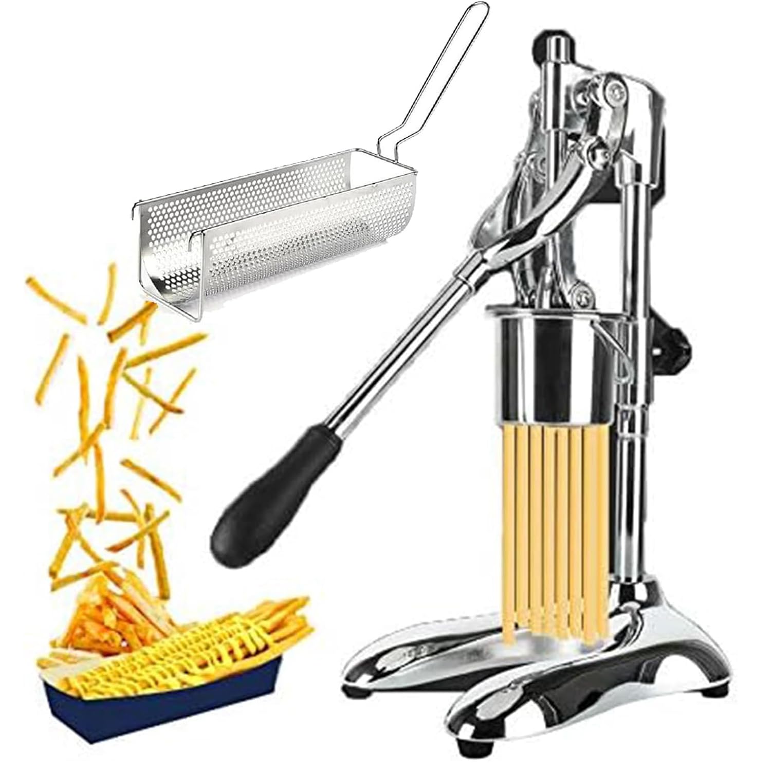 XQKXHZ Manual Long French Fries Maker Machine,Potato Strips Machine,Fried Chips Squeezer Extruder 30cm Evenly Pressing Stainless Steel Potato Extruder for Restaurant