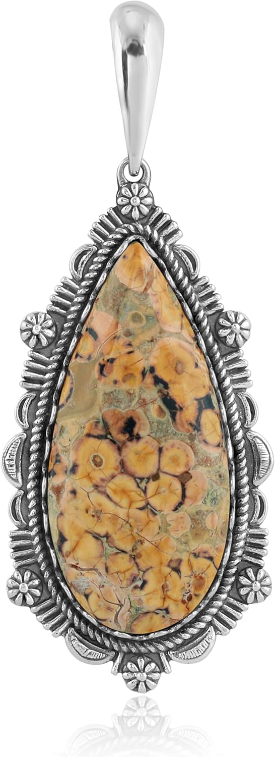 American West Sterling Silver Women's Pendant Enhancer Choice of Gemstone Color Teardrop Bordered Design