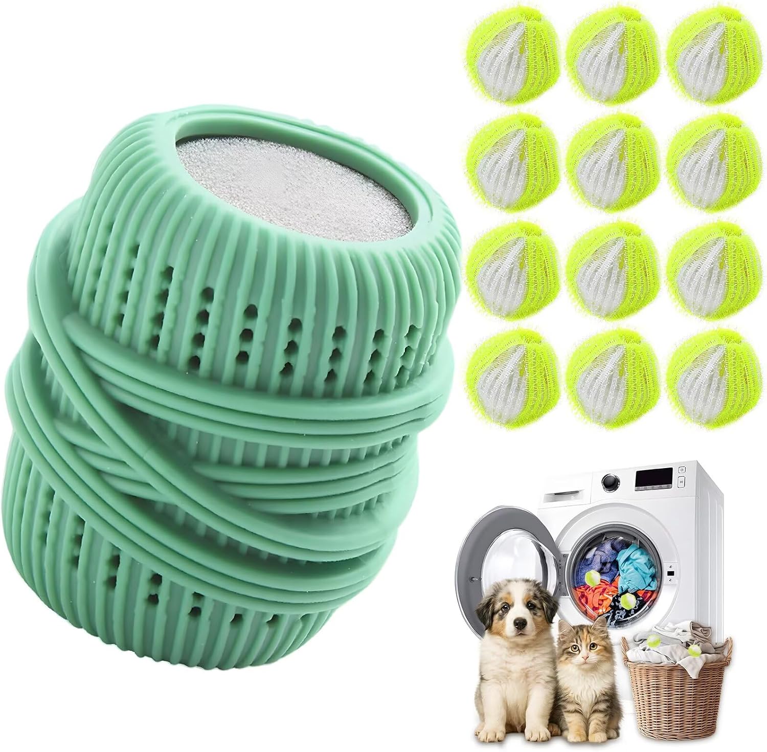Pet Hair Remover for Laundry, for Bedding & Clothes use in Washing Machine (12, Green)