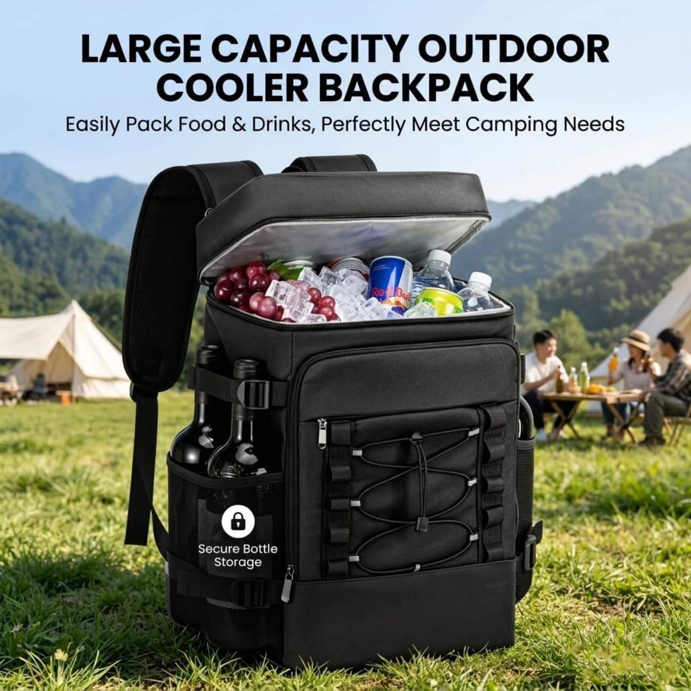 Zaino Frigo Termico 35L, Zaino Refrigerante, Borsa da Picnic con Scomparto Frigo, Borsa Frigo da Spalla per Pranzo, Impermeabile, Borsa Termica Isolata per Spiaggia, Escursioni, Campeggio (Gray)