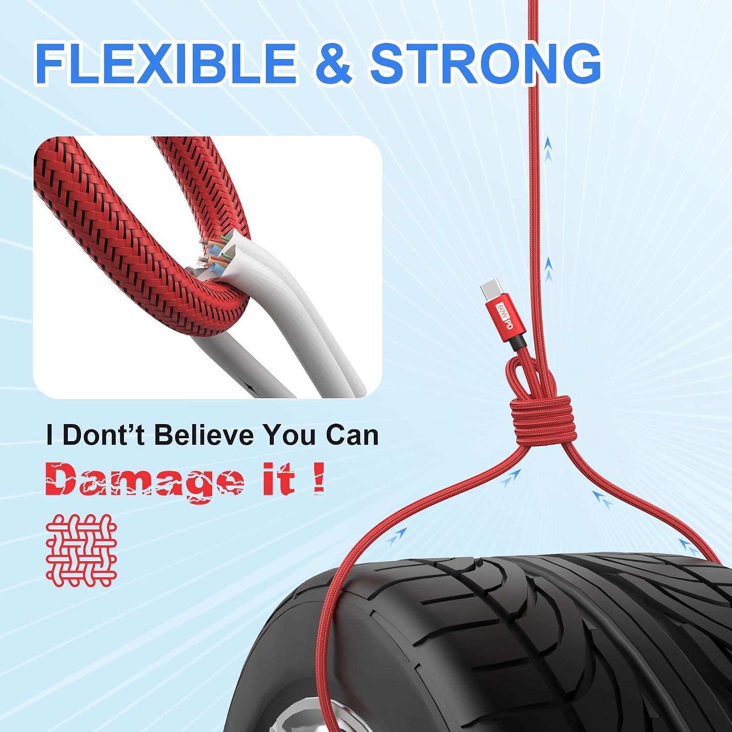 Bynccea USB C to USB C Cable 4-Pack 10ft C to C Cable Fast Charging C Cable, 60W(5A) Nylon Braided Type C Cables for Phone 17/16/15 Series Samsung S24/23