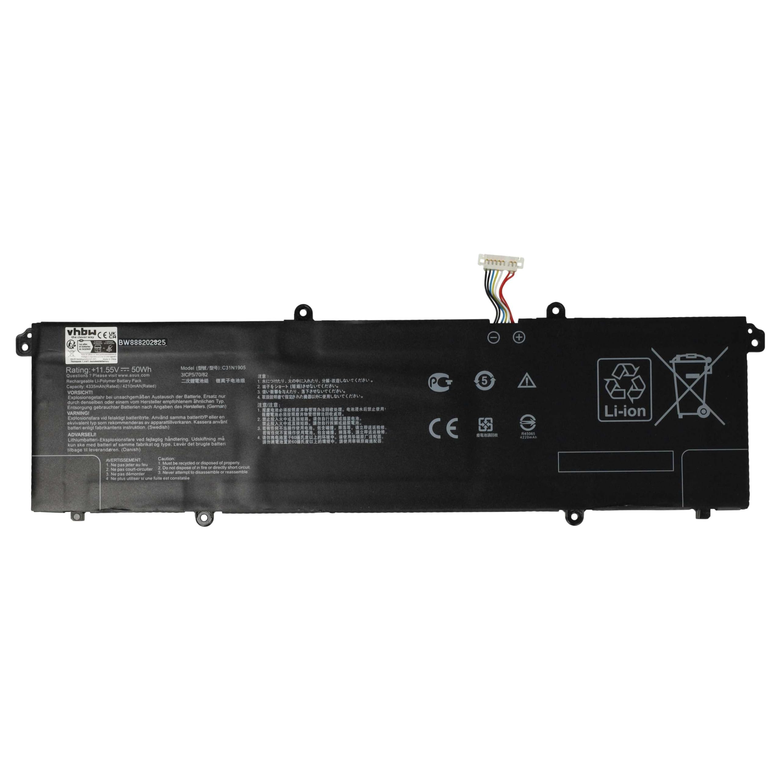 vhbw batteria sostituisce Asus 0B200-03580200, C31N1905 per laptop, notebook (4250mAh, 11.55V, Li-Poly)