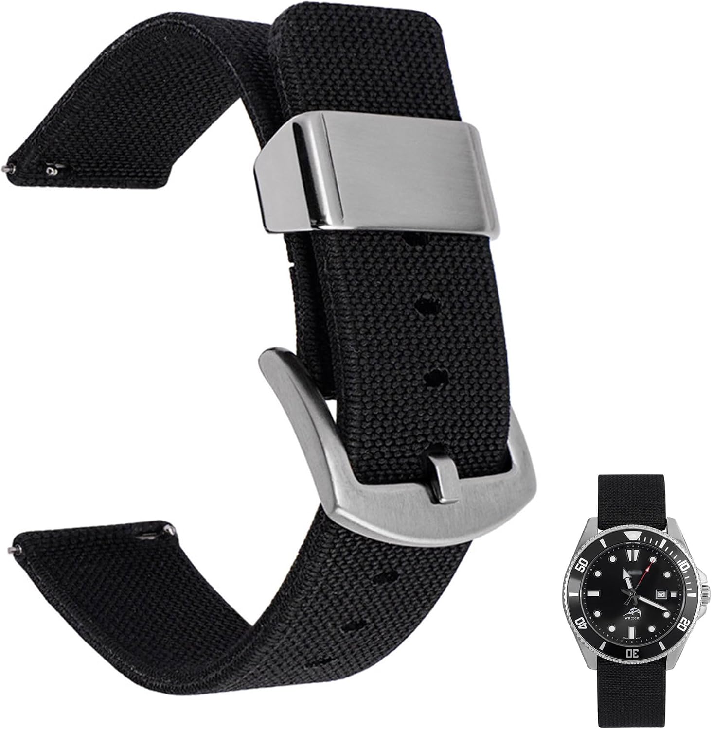 Nylon Watch Band 20mm 22mm 24mm Quick Release Canvas Nylon Military Elastic Watch Strap Smartwatch Band Replacement Band Strap for Men Women