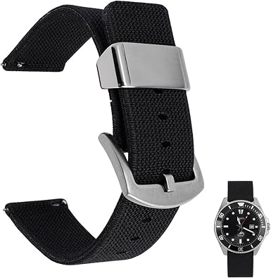 Nylon Watch Band 20mm 22mm 24mm Quick Release Canvas Nylon Military Elastic Watch Strap Heavy Buckle Replacement Band Strap for Men Women