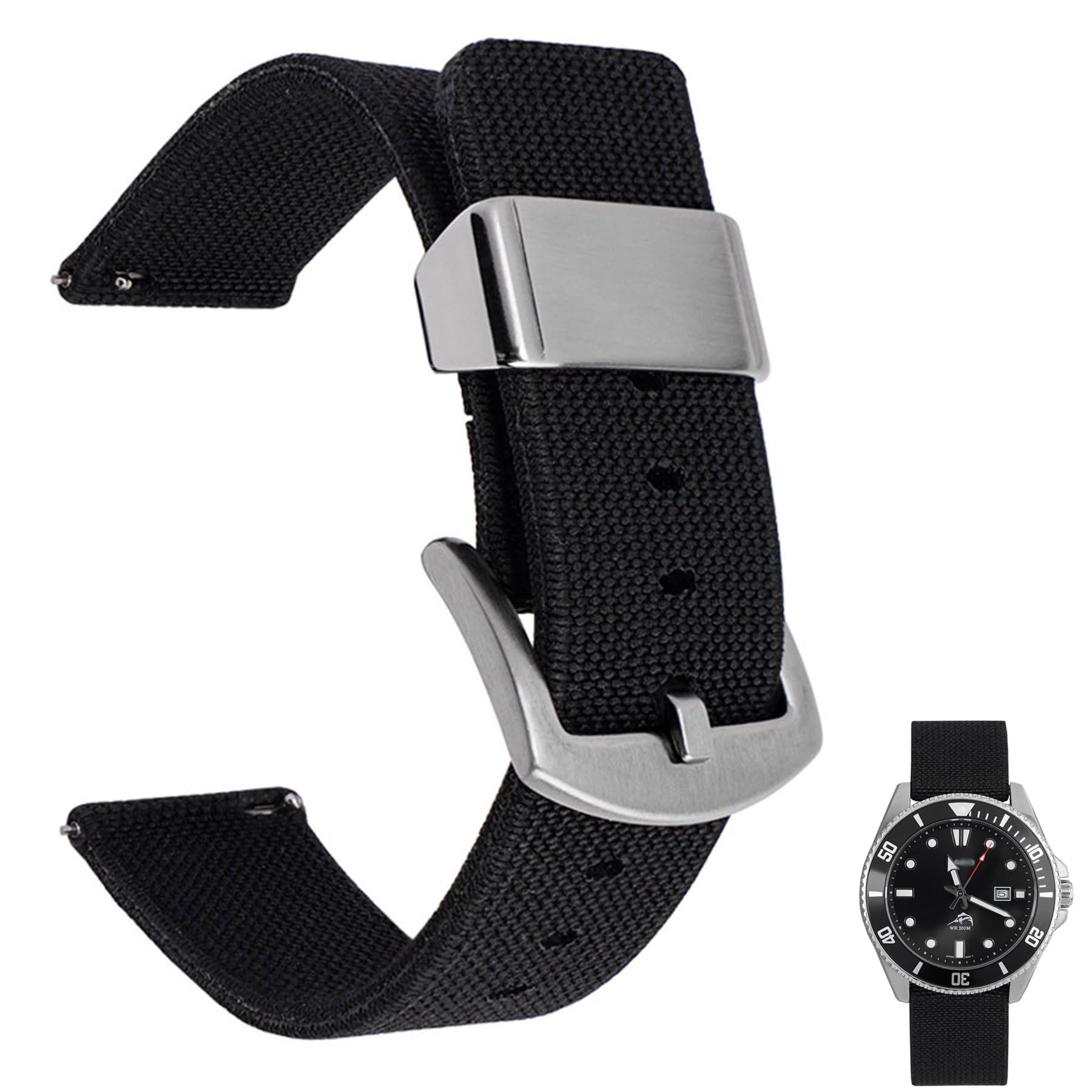 Nixiamy Nylon Watch Band 20mm 22mm 24mm Quick Release Canvas Nylon Military Elastic Watch Strap Heavy Buckle Replacement Band Strap for Men Women