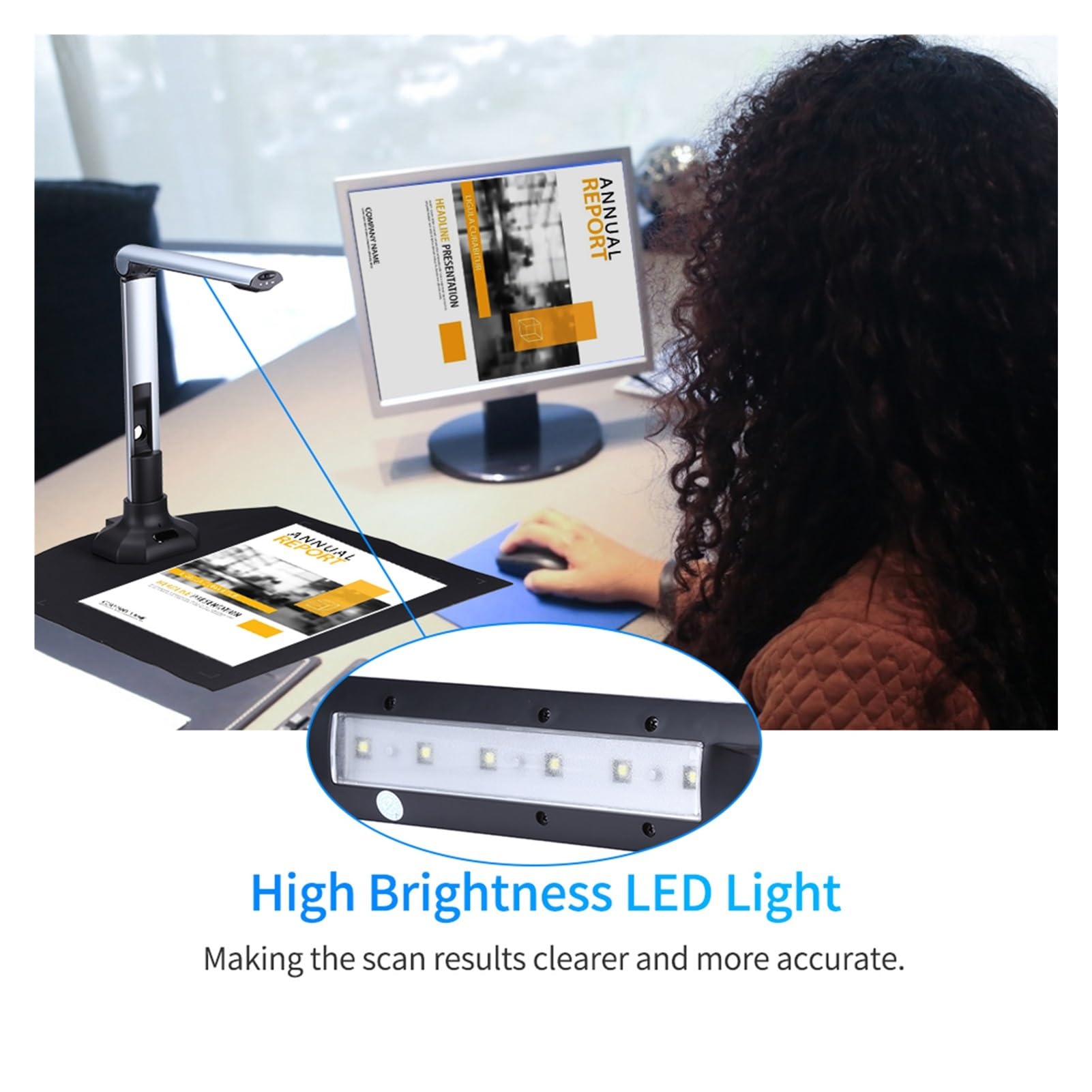 Scanner portatile for fotocamera for libri e documenti BK52, formato di acquisizione A3 HD 10MP USB 2.0 scanner ad alta velocità con luce LED for l'esportazione in formato PDF