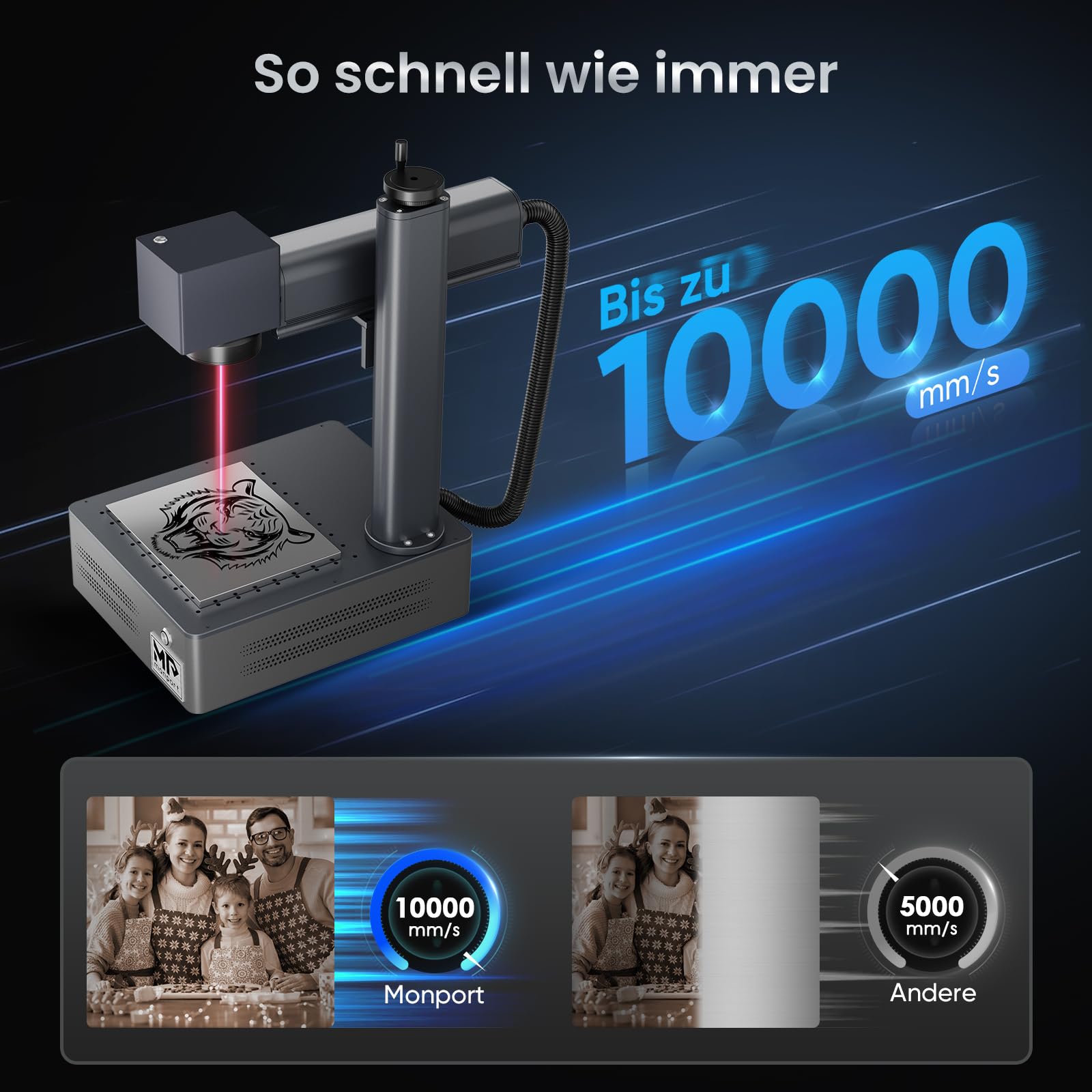 Monport 30W Faserlaser Graviermaschine mit LightBurn, 10.000 mm/s Schnellgravur, 2,5D-Metallgravur mit 0,01 mm Präzision, Kompatibel mit BSLcad, Desktop-Lasergravierer für Schmuck Glastassen/-Becher