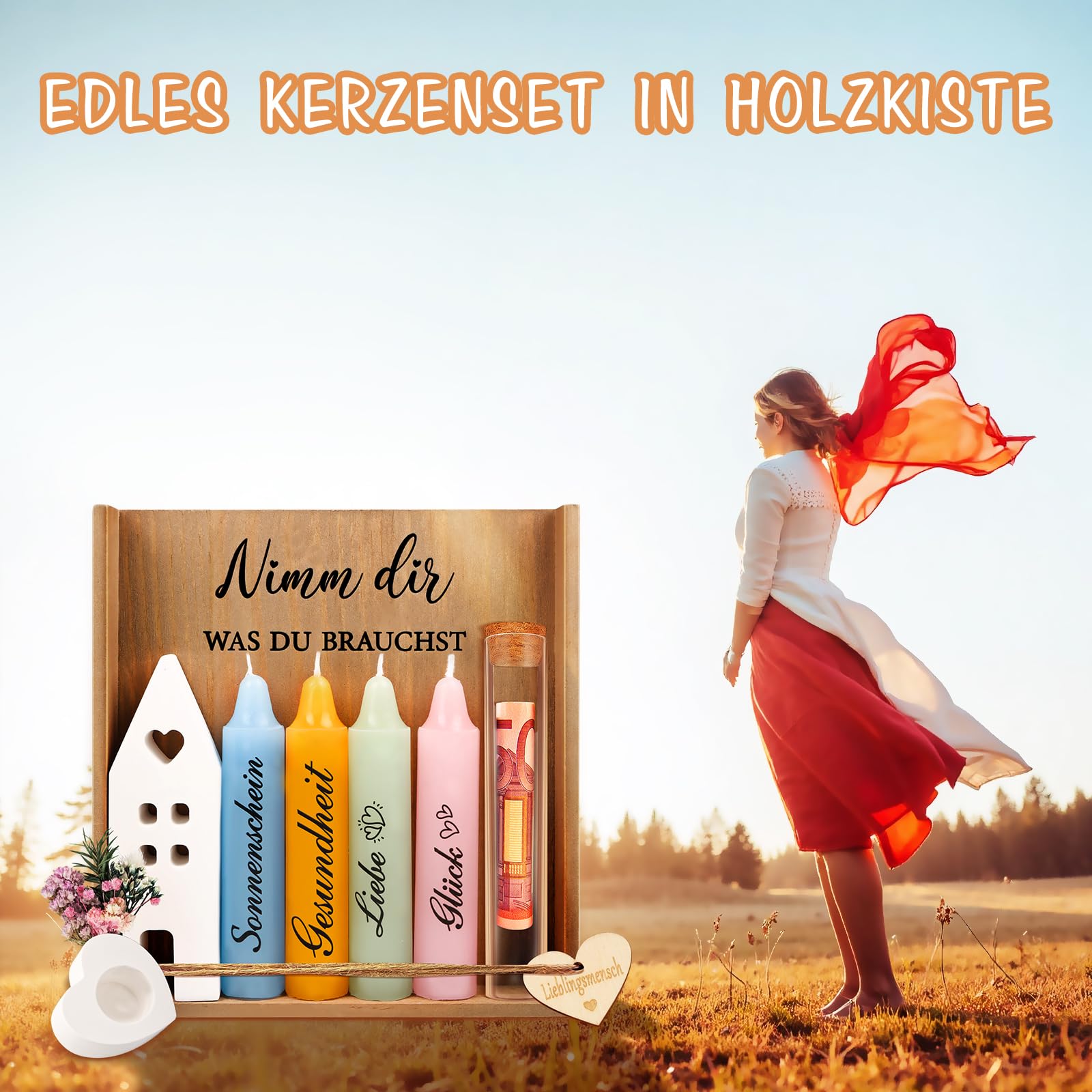 TUZELIYA Geschenke für Frauen Beste Freundin Geschenk | Lieblingsmensch | Perfekte Kerzen Geschenkset mit Kerzenständer | Geschenke Mama Schwester Kollegin | Geburtstagsgeschenk | Handgefertigt