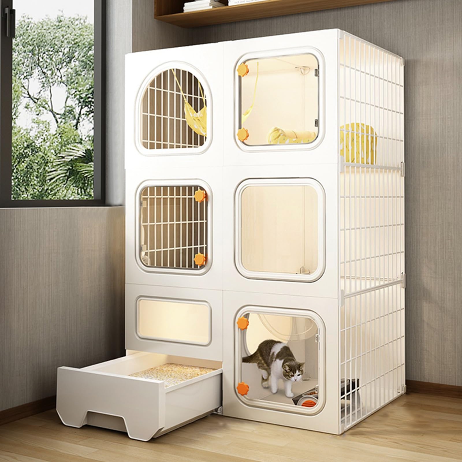 Jaulas para Gatos de Interior Grandes con Caja de Arena, casetas de Metal Desmontables para Gatos, recintos para Gatos, Jaula para Mascotas ensamblada en casa para Mascotas en Inte