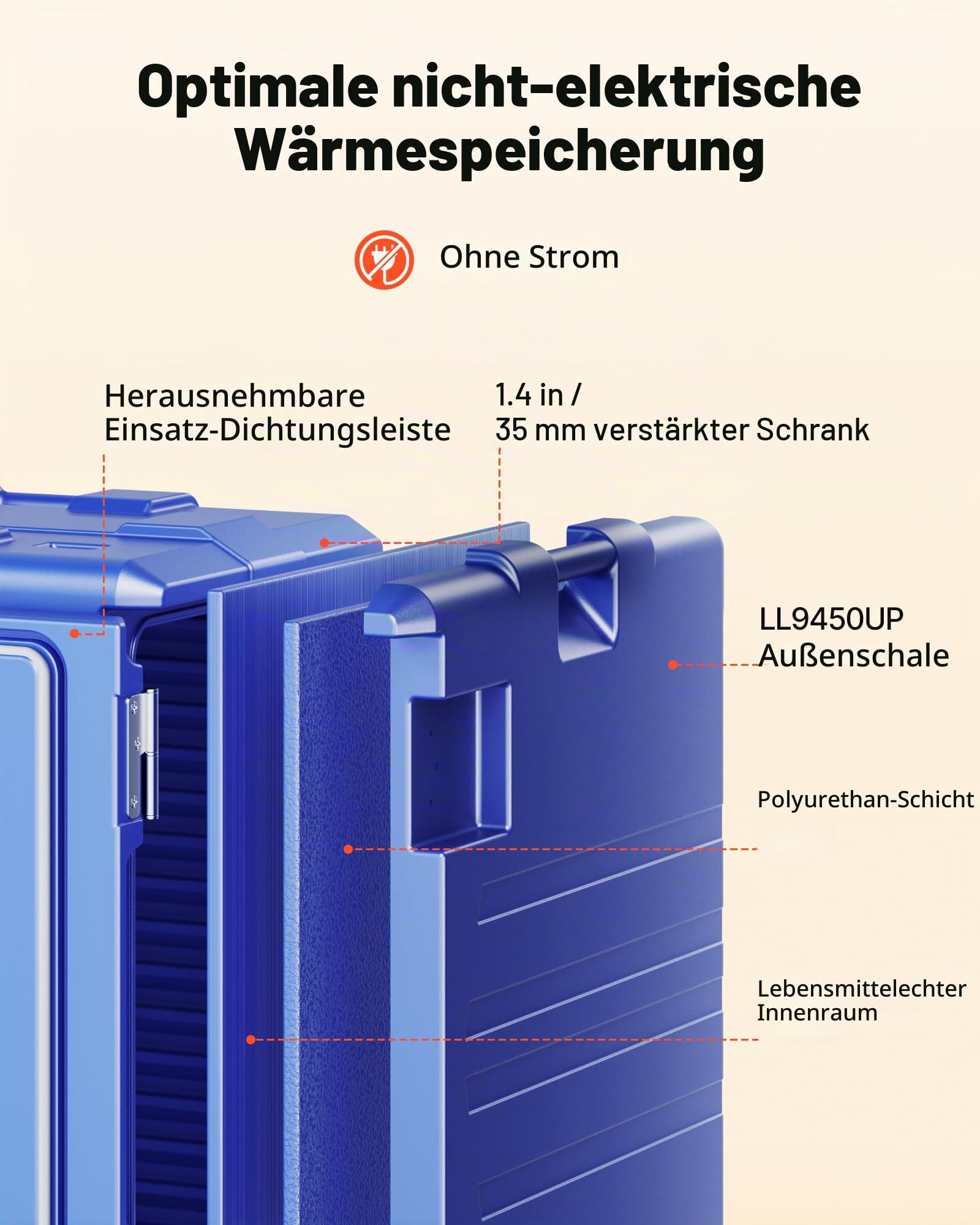 VEVOR Isolierter Speisenbehälterträger Warmhaltebox für Gastronomie 120 L, Speisenbehälter mit Doppelschnallen & Griffen, Speisenbehälterträger Lebensmitteltransportbox für Restaurant Kantine blau