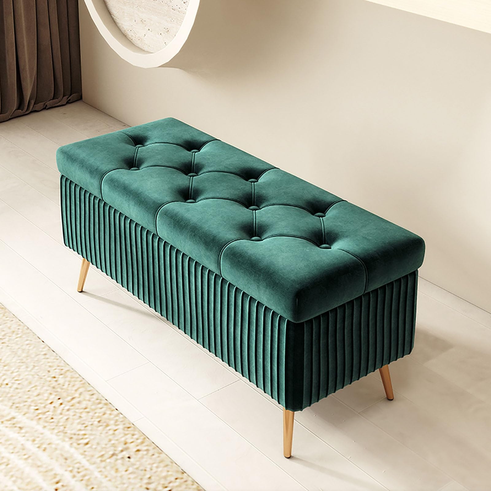 LMMIAOZ Rectangular Wooden Storage Ottoman Bench - Stylish Indoor Storage Box Entryway Stool Pouf Container with Feet for Bedroom Living Room & Home nization