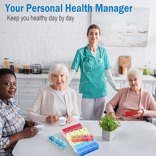 Miniatura 6 de Dandat Paquete de 2 organizadores semanales de píldoras extragrandes 4 veces al día, organizador de píldoras mensual grande, organizador de