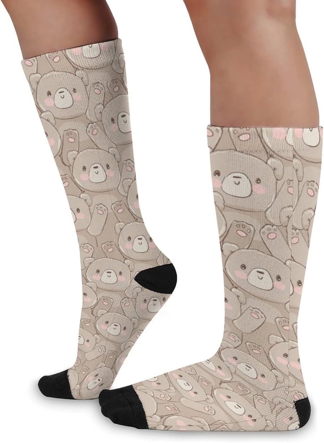 Cute Teddy Bear Knee High Socks Athletic Long Stockings Sport Casual Crew Tube Sock Boot 46cm