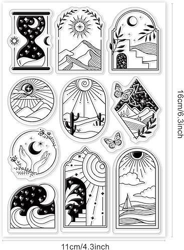 Miniatura 6 de GLOBLELAND Sellos transparentes de paisaje de montañas, estilo bohemio, para ventana, paisaje, de silicona, para manualidades, álbumes de recortes,