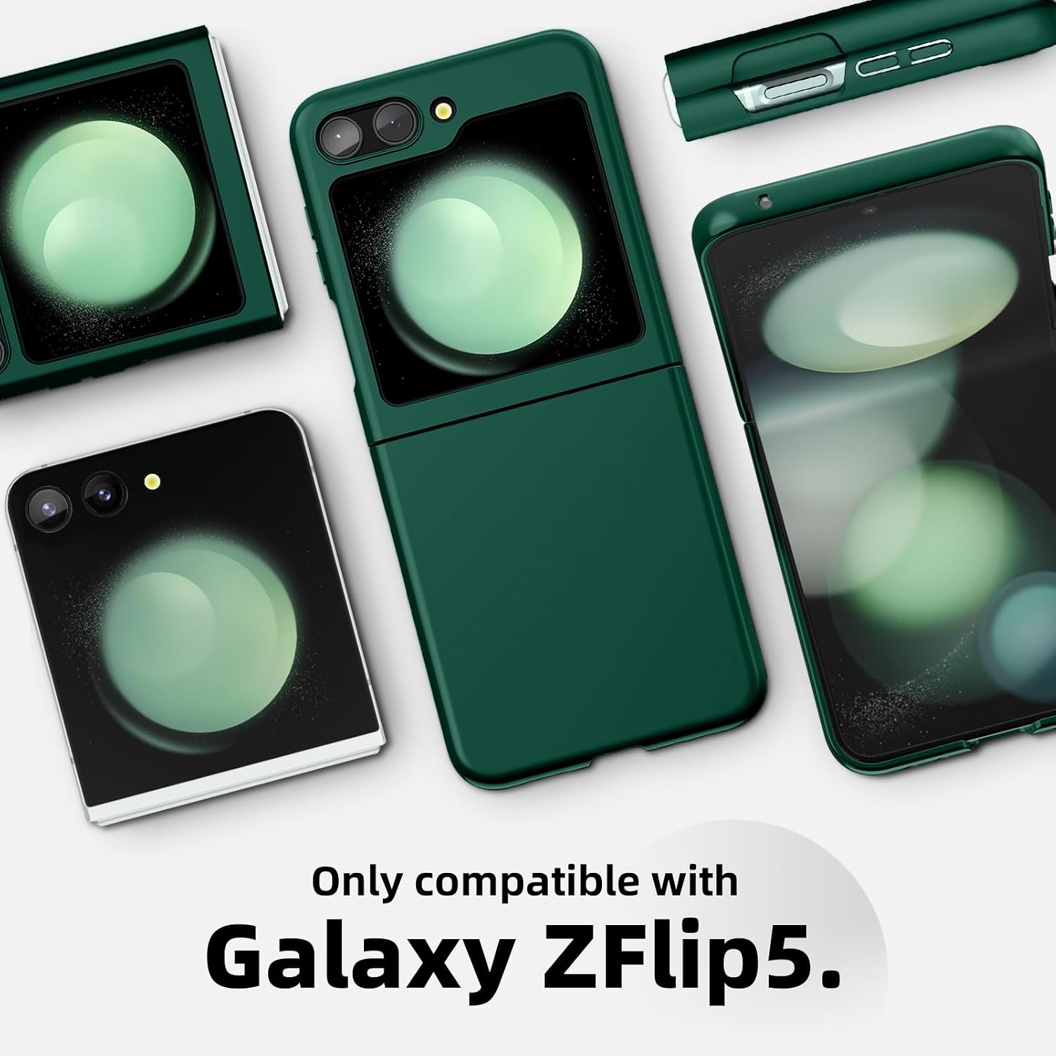for Samsung Galaxy Z Flip 5 Case, Ultra Thin Matte Shockproof Hard PC with Non-Slip Grip Full Protection Protective Cover Pine Green 010-ZFP5-11