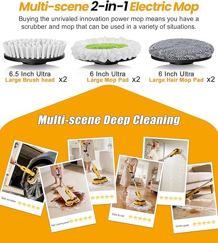 Vista 6 de qimedo Trapeador Eléctrico Inalámbrico con Batería de 6000mAh M1 Pro, Fregadora Eléctrica de 800RPM y Trapeadores para Limpieza de Pisos