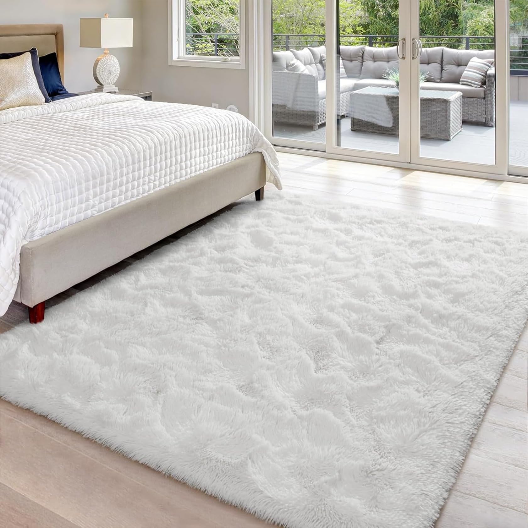 Tapis de salon moelleux de haute qualité 200x300 cm blanc moderne et lavable
