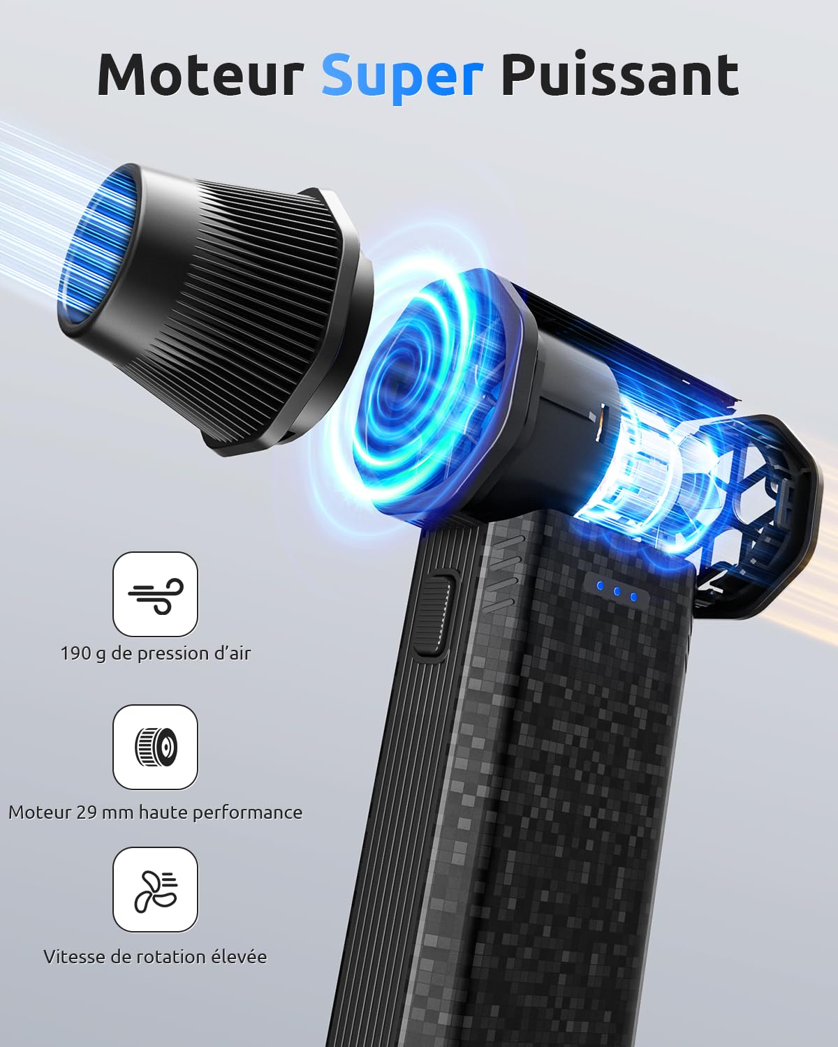 X113 Souffleur d’Air Électrique 110 000 Tr/Min – Air Duster Rechargeable 2500 mAh x2, Moteur 120 W & 3 Vitesses Réglables, USB-C, Alternative aux Bombes à Air pour PC,Clavier,Voiture et Maison