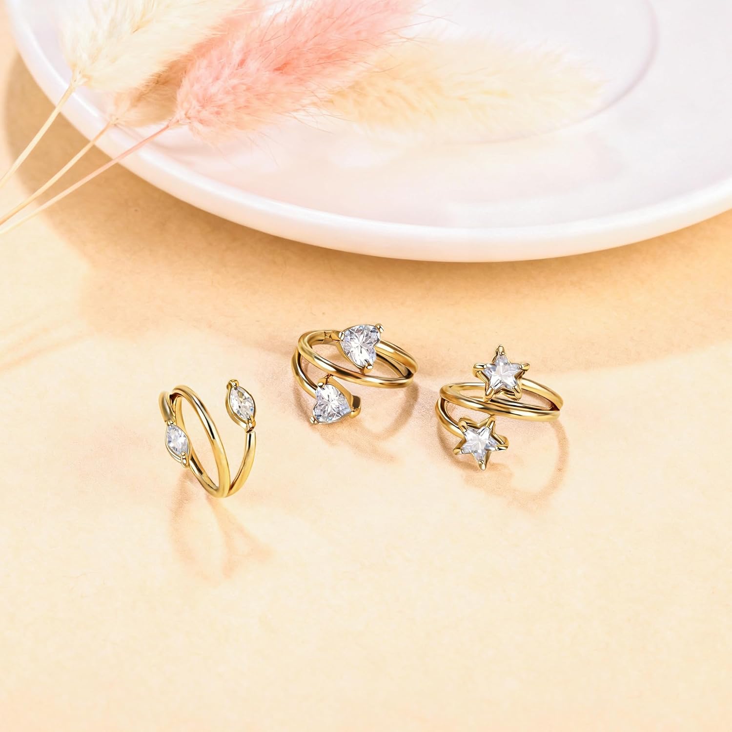 Cartilage Double-Hoop 16G Double Hoop Nose Rings for Women 316L Surgical Steel Helix Rook Conch Daith Tragus Earrings Cubic Zirconia Clicker Nostril Piercing Jewelry - Image 5