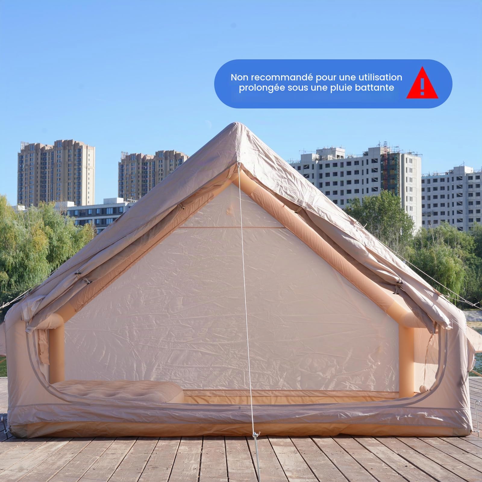Tente gonflable pour camping avec pompe, tente de glamping d'air, installation facile, imperméable de 3 x 2,1 m, cabine Oxford pour 2 à 4 personnes avec fenêtre en maille.