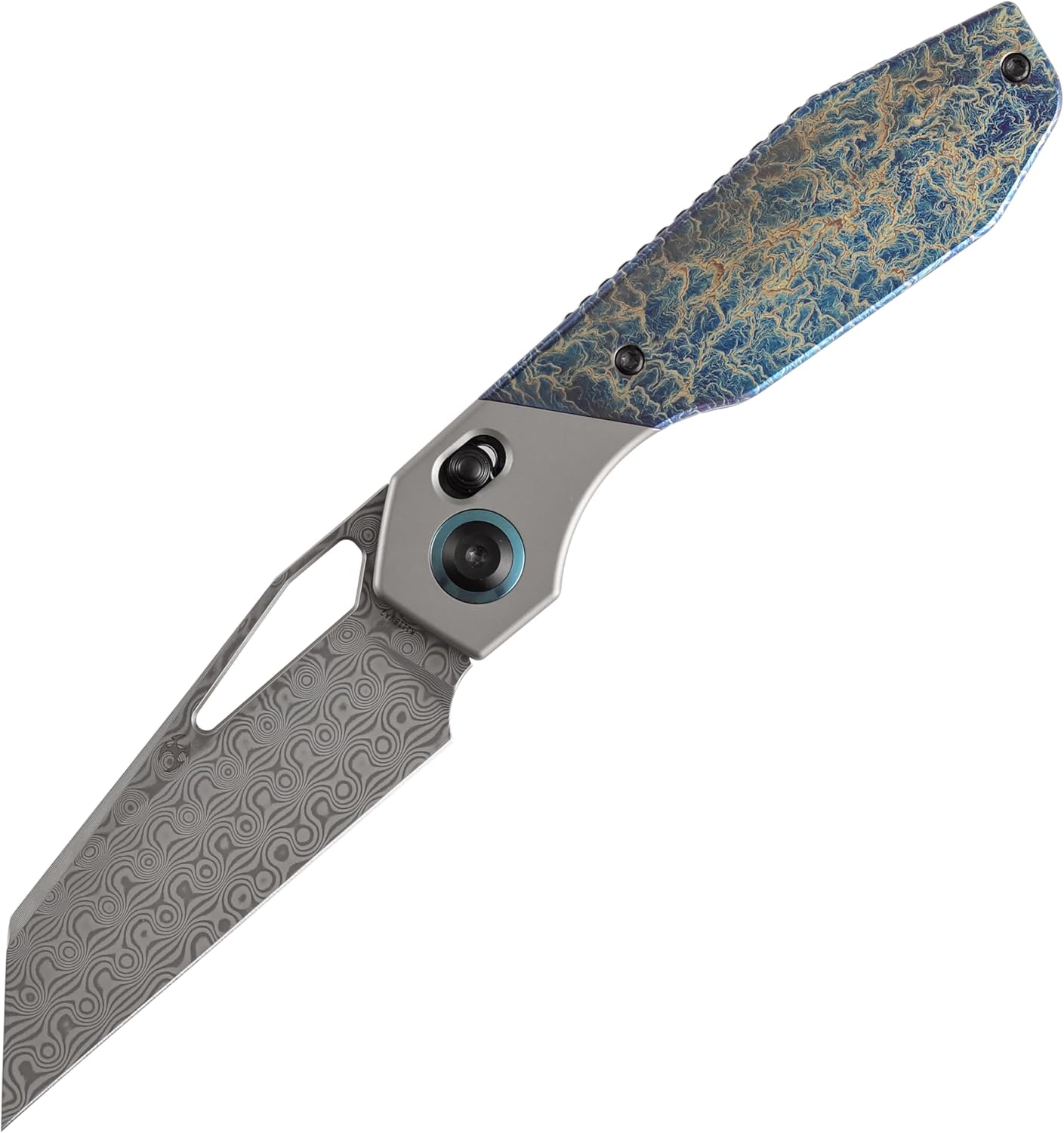 KANSEPT QTRO Pocket Knife, Wharncliffe 3.75''Stonewashed Elmax Steel Blade Thumb Hole, Beadblasted Titanium Inlay Copper Carbon Fiber Handle,Deep Clip for Men Women EDC Outdoor Camping Hiking K1118VA1