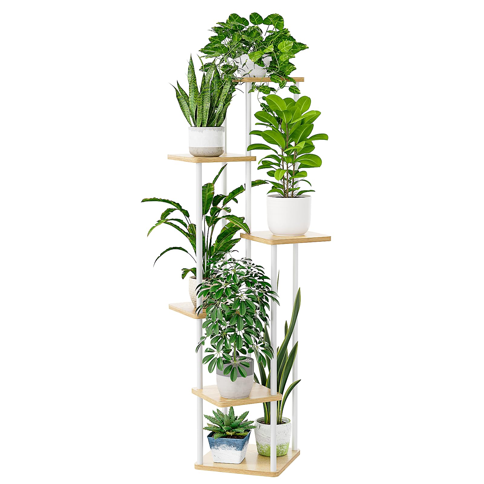 Bamworld Plant Stand, Flower Stand, Indoor 6 Levels, Plant Rack, Flower Stairs, Metal, Outdoor, Balcony, Decoration, Bedroom, Flower Pot, Indoor Plants, Plant Table (White)