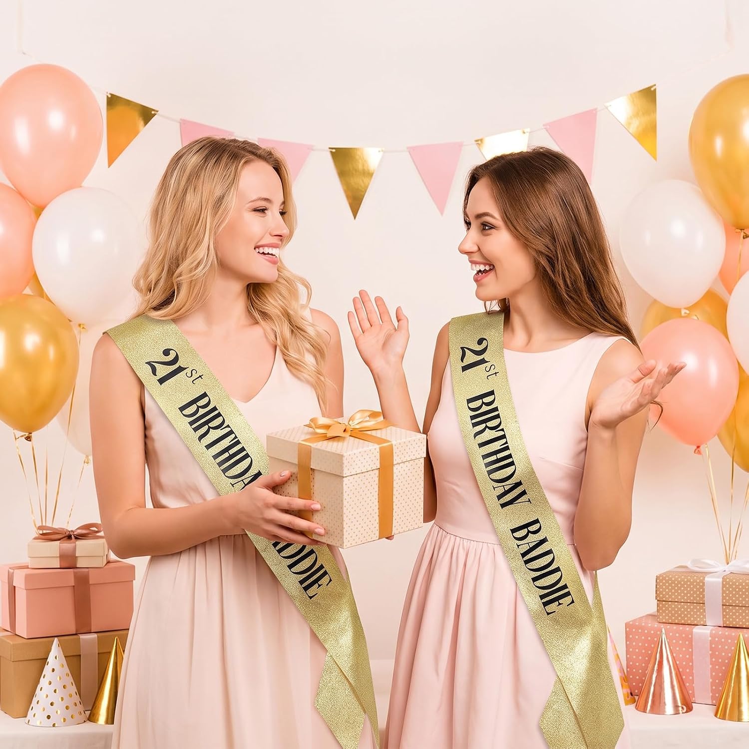 Molain 21st Birthday Baddie Sash, Gold Glitter 21 st Birthday Decoration