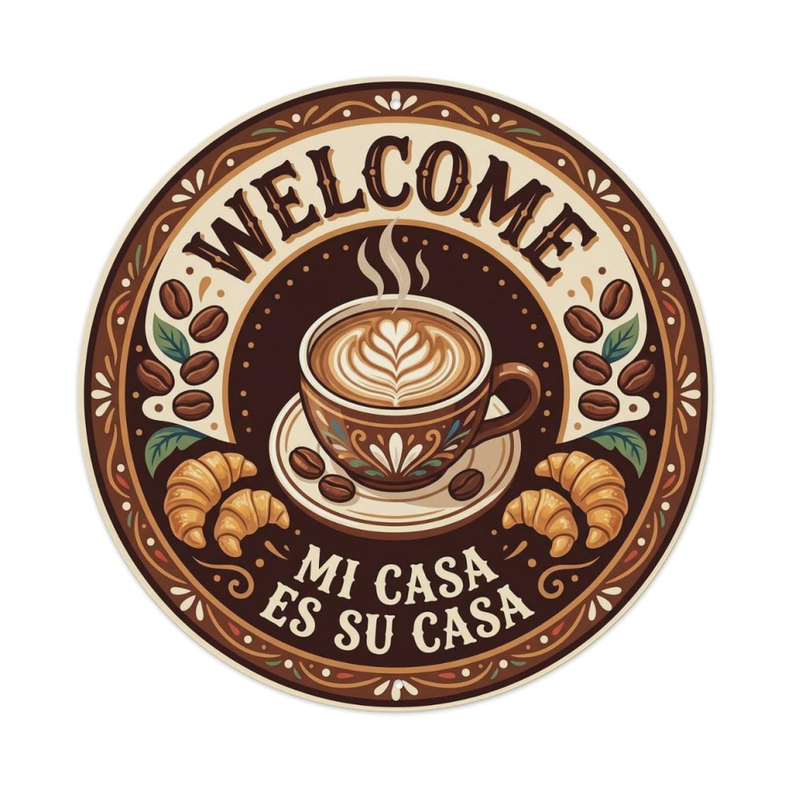 Welcome Cafe Decoration Metal Tin Sign Plaque Wall Decor for Cafe, Club, Garden Round Metal Poster 8x8Inch