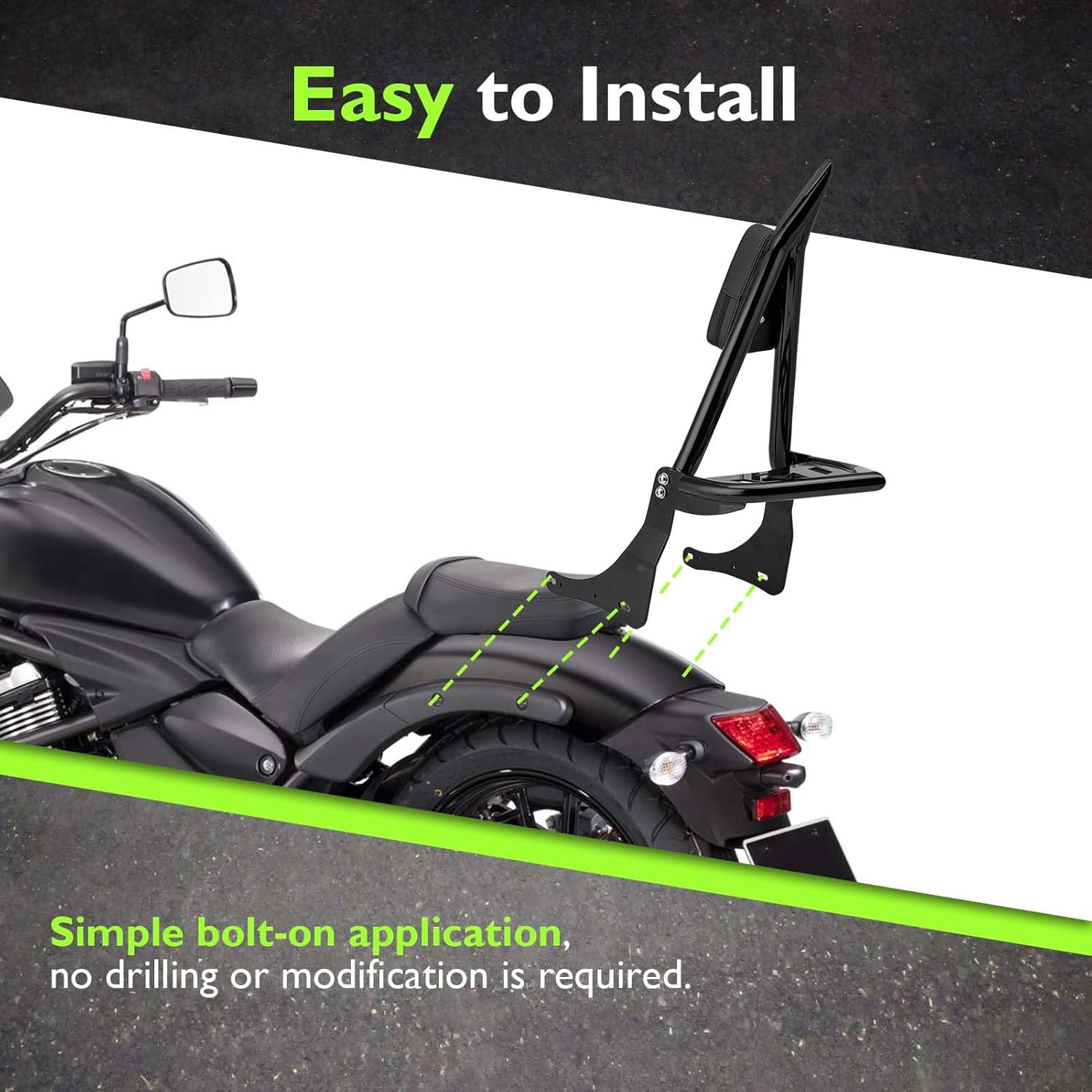 Mofun 24.7" Height Passenger Backrest Sissy Bar with Luggage Rack Compatible with Kawasaki Vulcan S 650 2015-2016, Vulcan S EN650 2017-2025, Gloss Black
