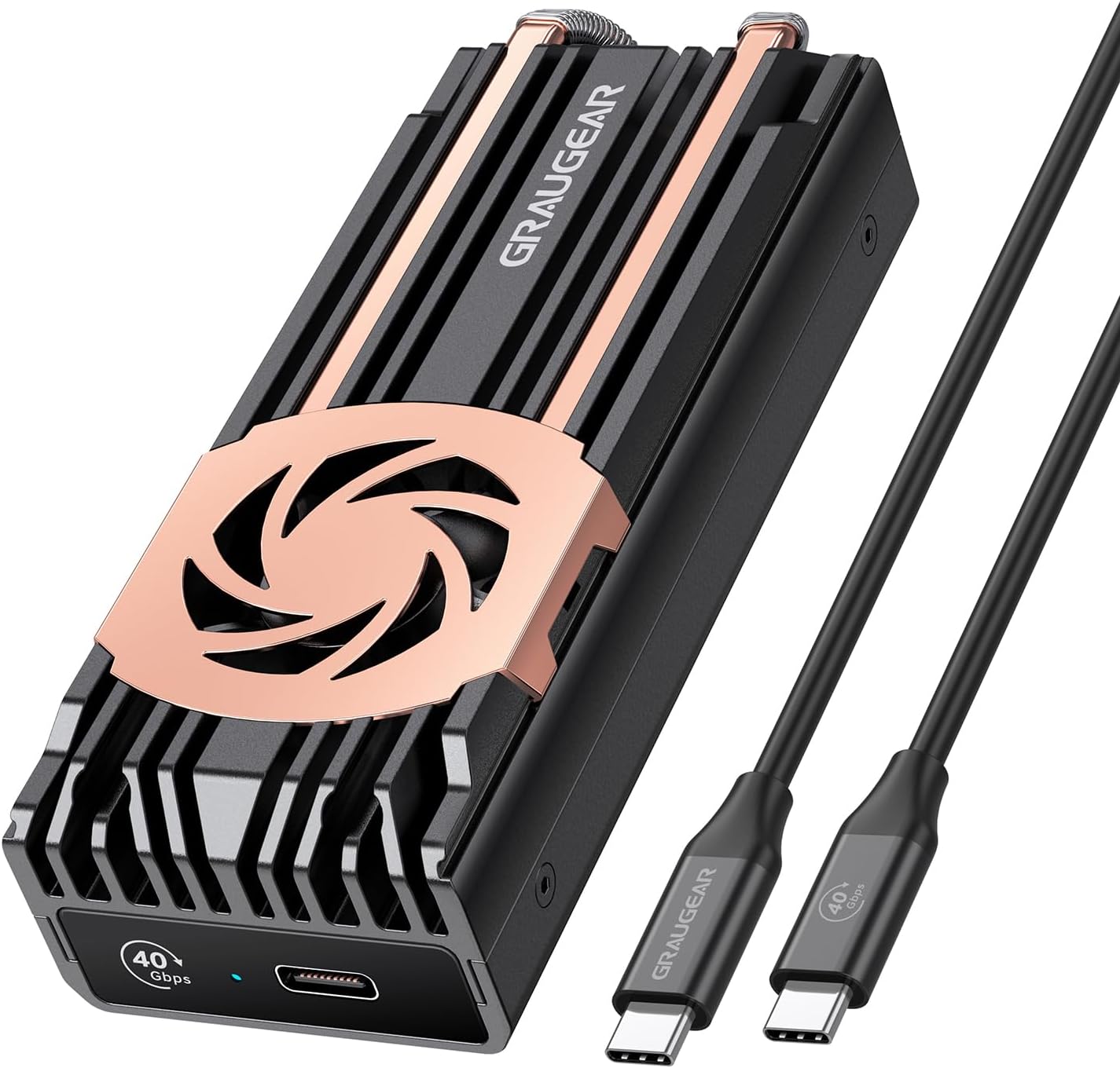 GRAUGEAR External USB 4.0 Aluminum Enclosure 40Gbps Enclosure for M.2 NVMe 2280 SSD, M-Key, Copper Heatpipe, Quiet Fan, USB-C 40Gbps Cable
