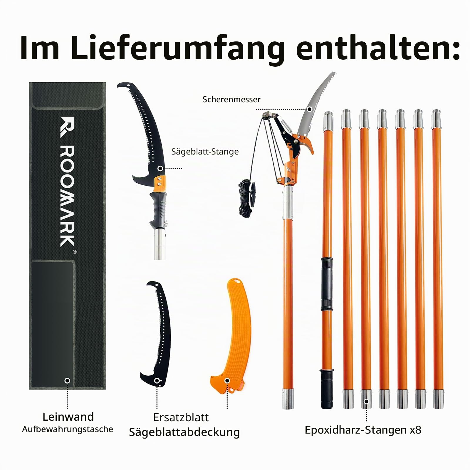 Teleskopische Astschere, 2 – 8 m, Verlängerung für Gartenschere, Gartenwerkzeuge für Astschnitt, leichte & sehr widerstandsfähige Teleskop-Gartenschere auf Stange