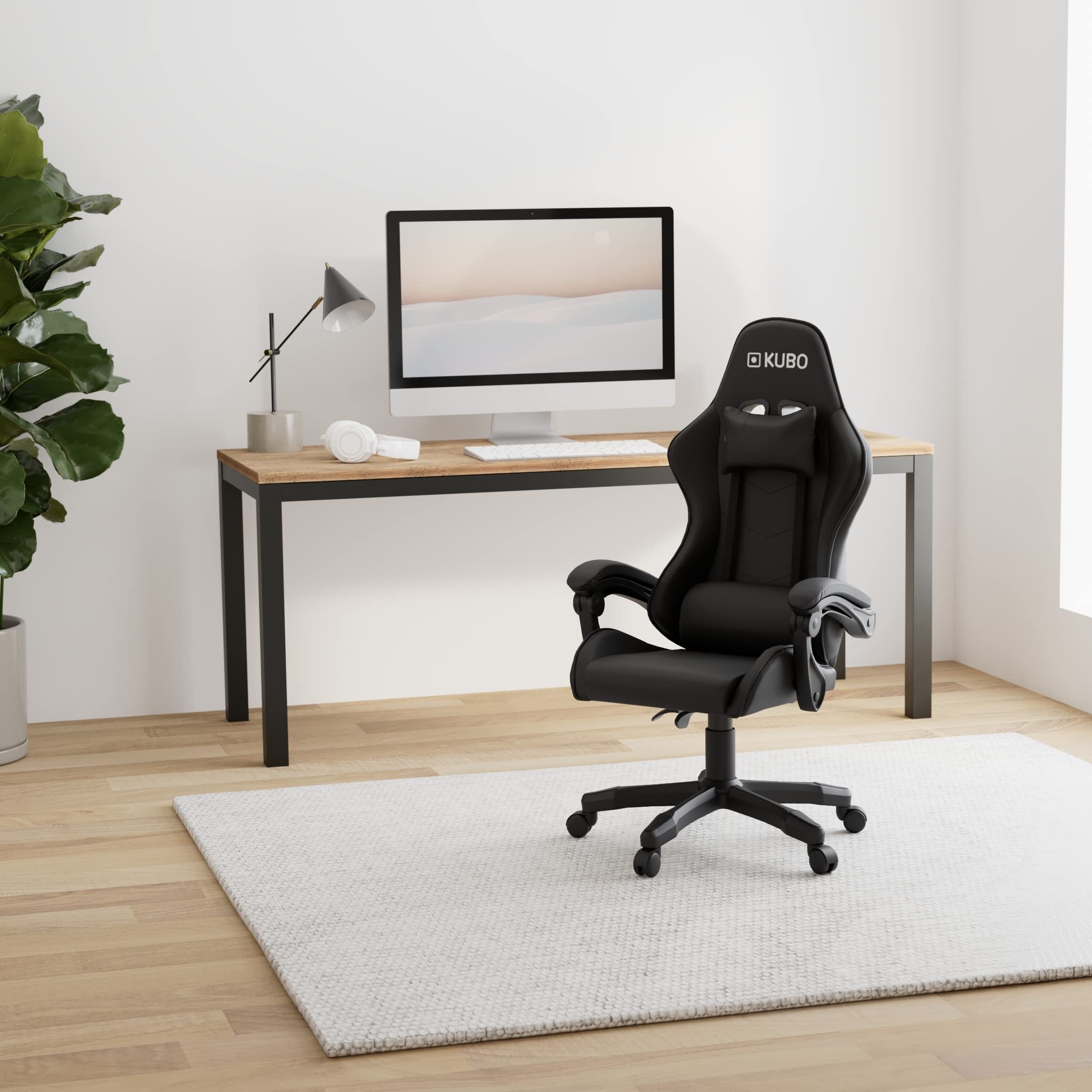 KUBO - Silla Gamer - Ergonómica - Reposacabezas - Elevación Gas Nivel 4 - Máximo Confort - Color: Negro -Peso Máximo de hasta 130 kg