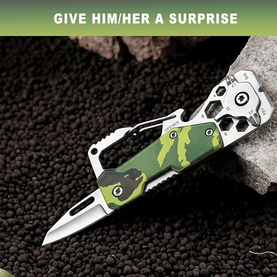 Stocking Stuffers for Men Pocket Knife - Christmas Mens Gift Ideas for Him, Unique White Elephant Secret Santa Gift Gadget for Adult, Cool EDC Multitool Birthday Fathers Valentine Day Gifts, Camo, image 6