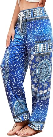 Heywood QIANXIZHAN Pantalones har n para mujer, pantalones hippie palazzo, pantalones bohemios, ropa de yoga con bolsillos, 5-blue Circle, XXL