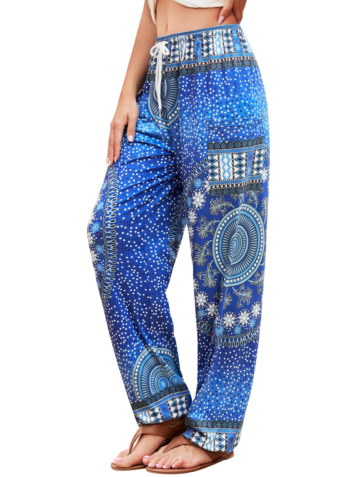 QIANXIZHAN Women's Harem Pants, Hippie Palazzo Pants Boho Joggers Yoga Clothes with Pockets